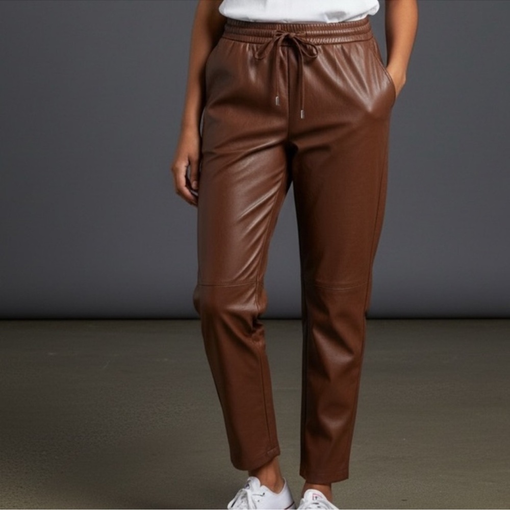 NWOT Candice Cameron Bure Brown Fashionable Women’s Faux Leather Jogger Pants